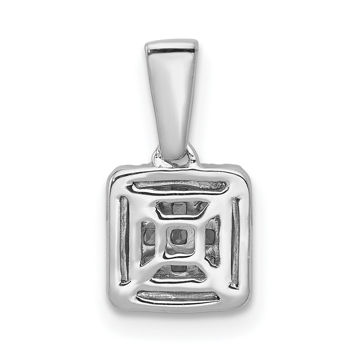 14k White Gold Diamond Pendant with Grid Design Featuring Princess Cut and Round Diamonds