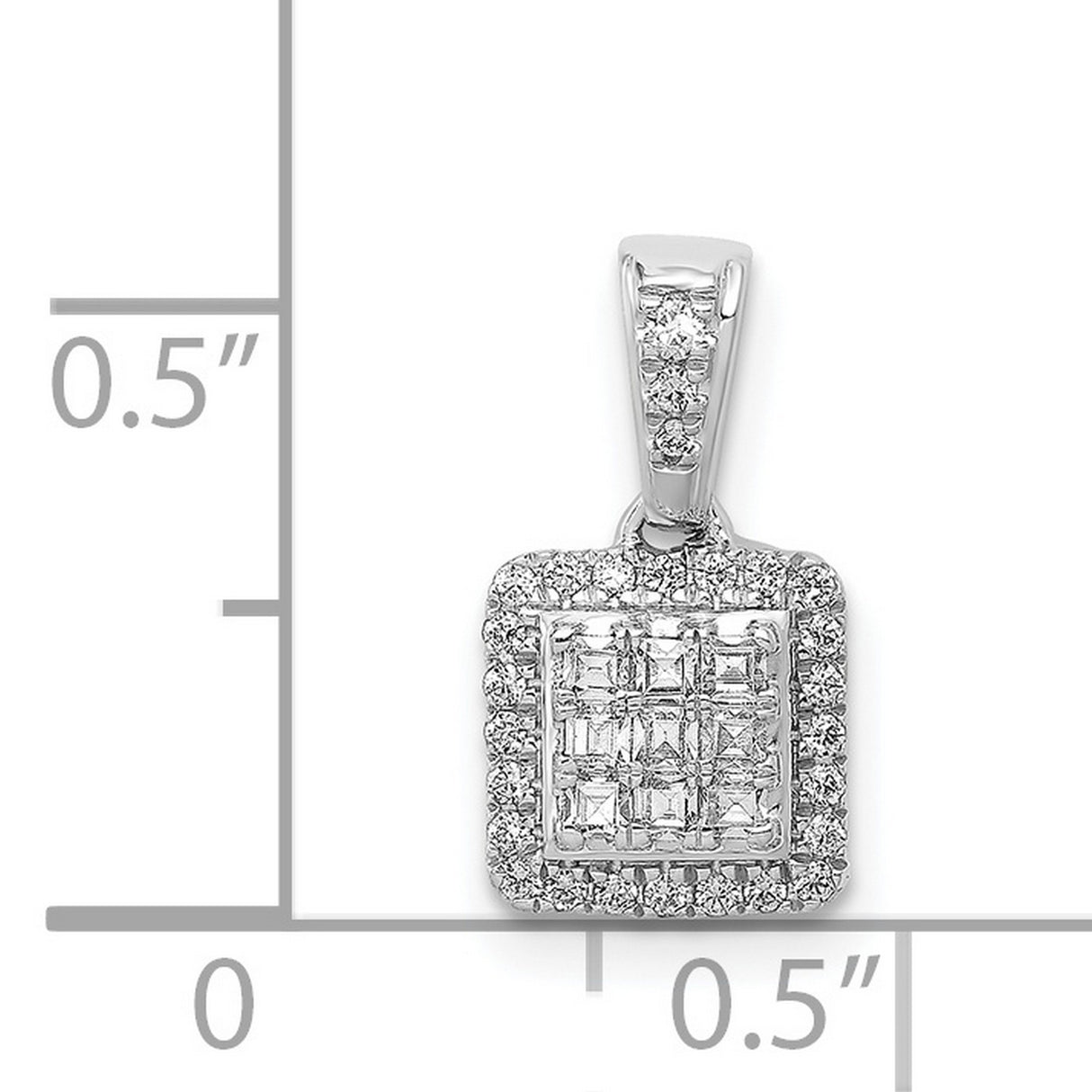 14k White Gold Diamond Pendant with Grid Design Featuring Princess Cut and Round Diamonds