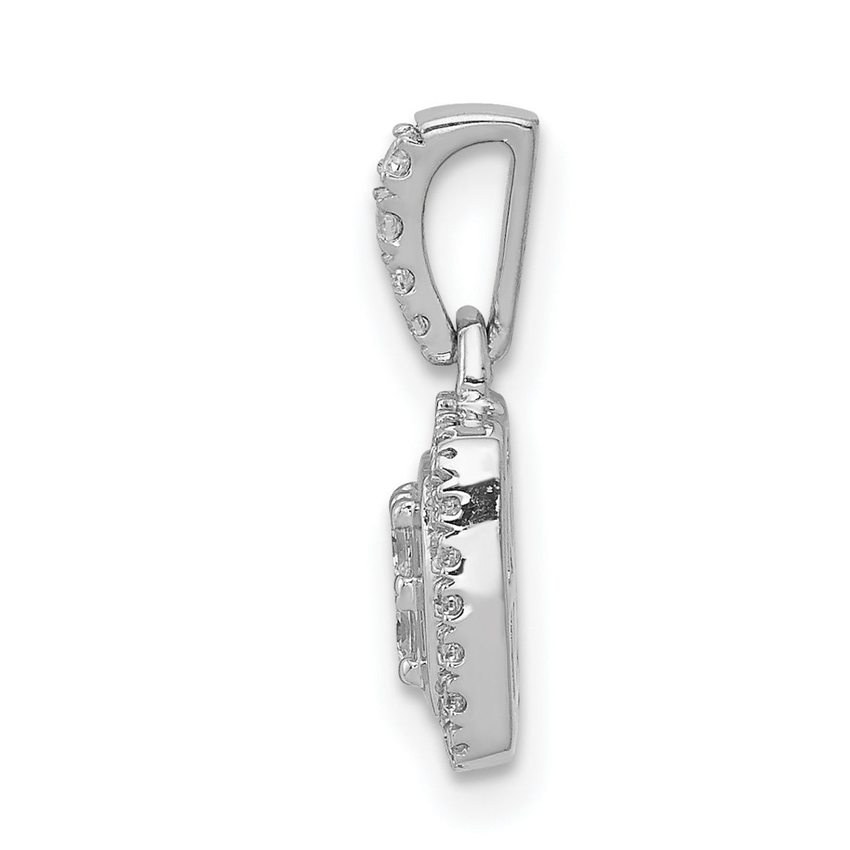 14k White Gold Diamond Pendant with Princess Cut Center and Square Halo Setting