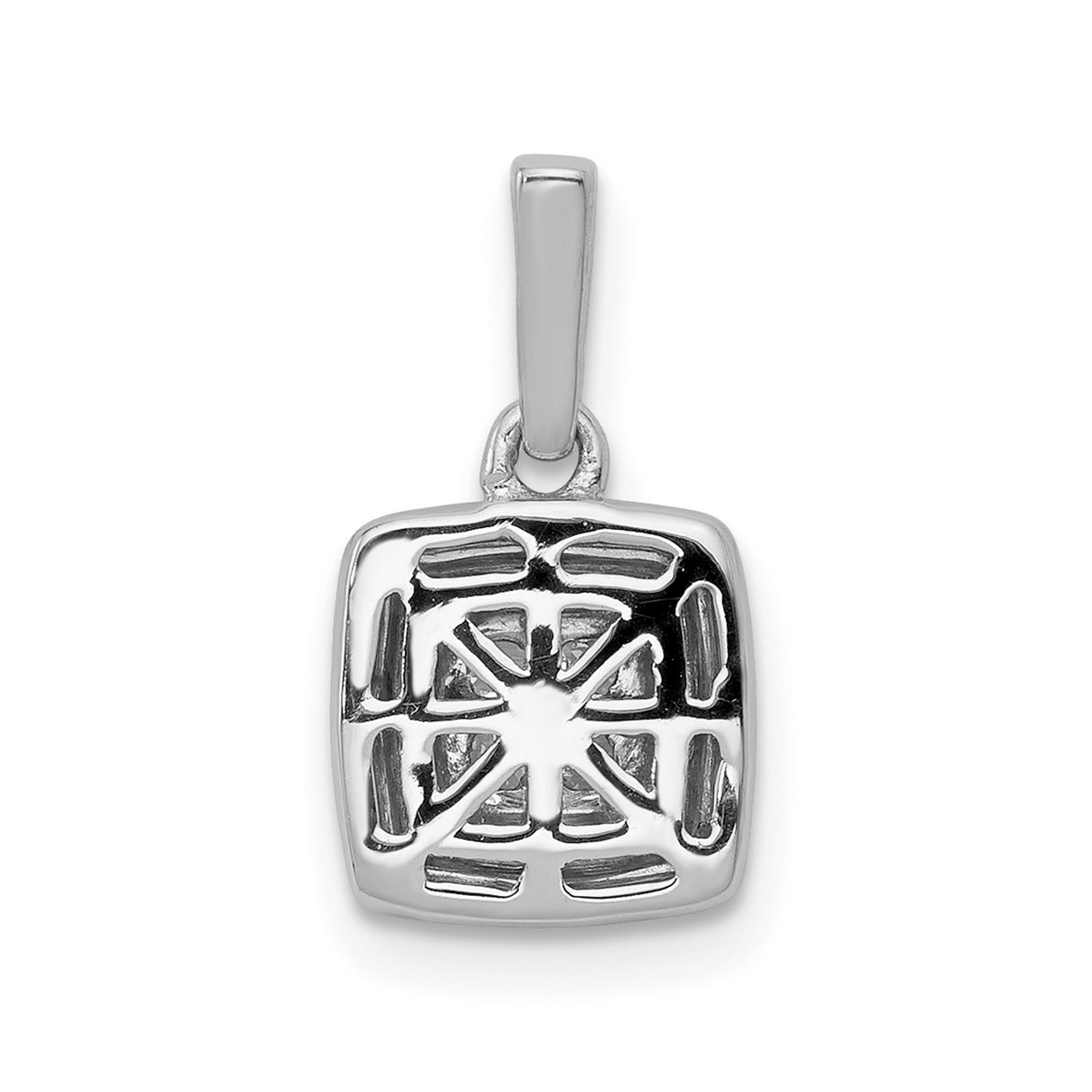 14k White Gold Diamond Pendant with Princess Cut Center and Square Halo Setting