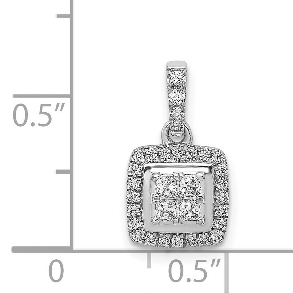 14k White Gold Diamond Pendant with Princess Cut Center and Square Halo Setting