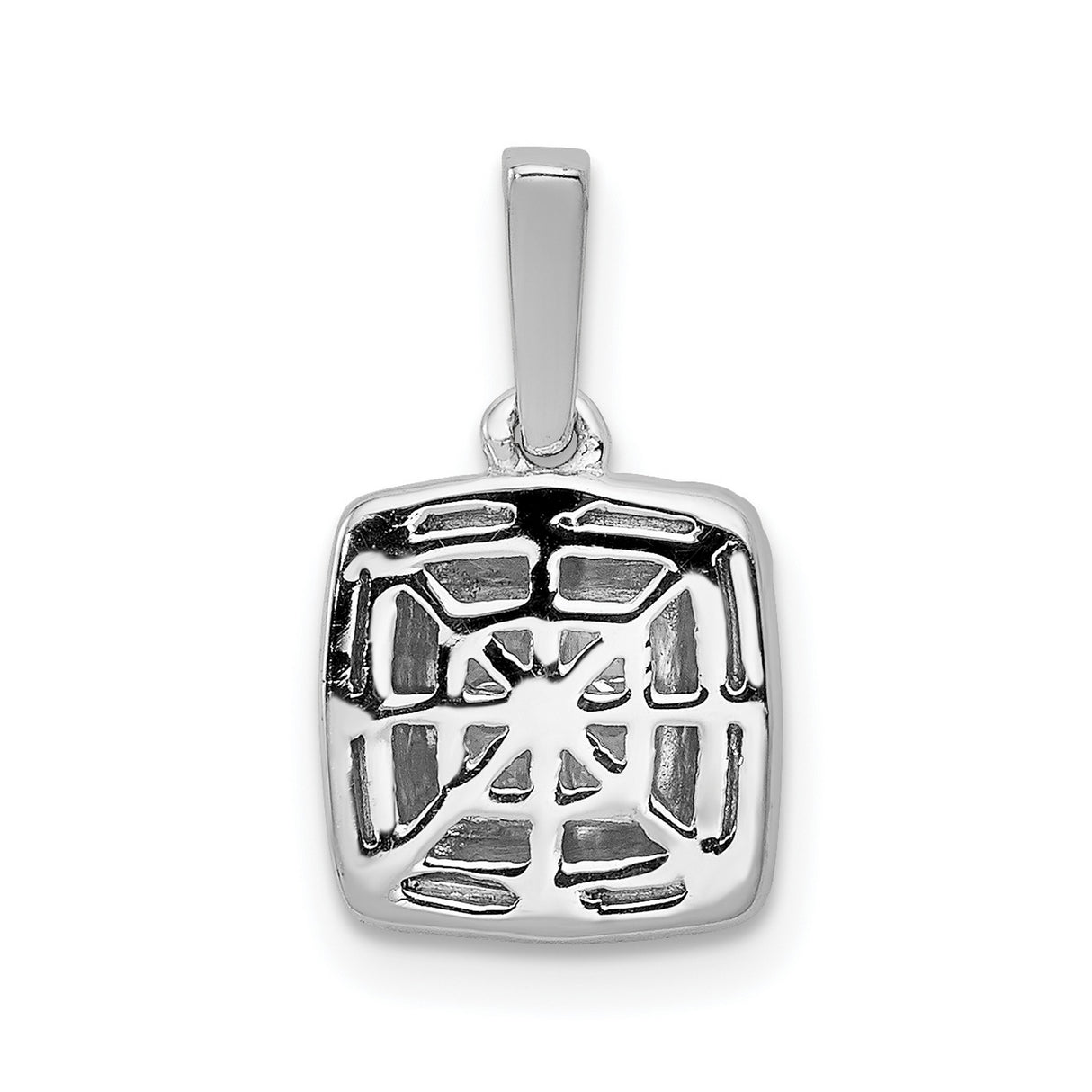 14k White Gold Diamond Pendant with Princess Cut Center and Round Accents in Halo Design