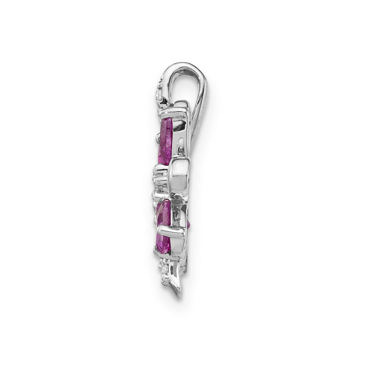 14k White Gold Floral Pendant with Pink Tourmaline, Citrine and Diamond Accents