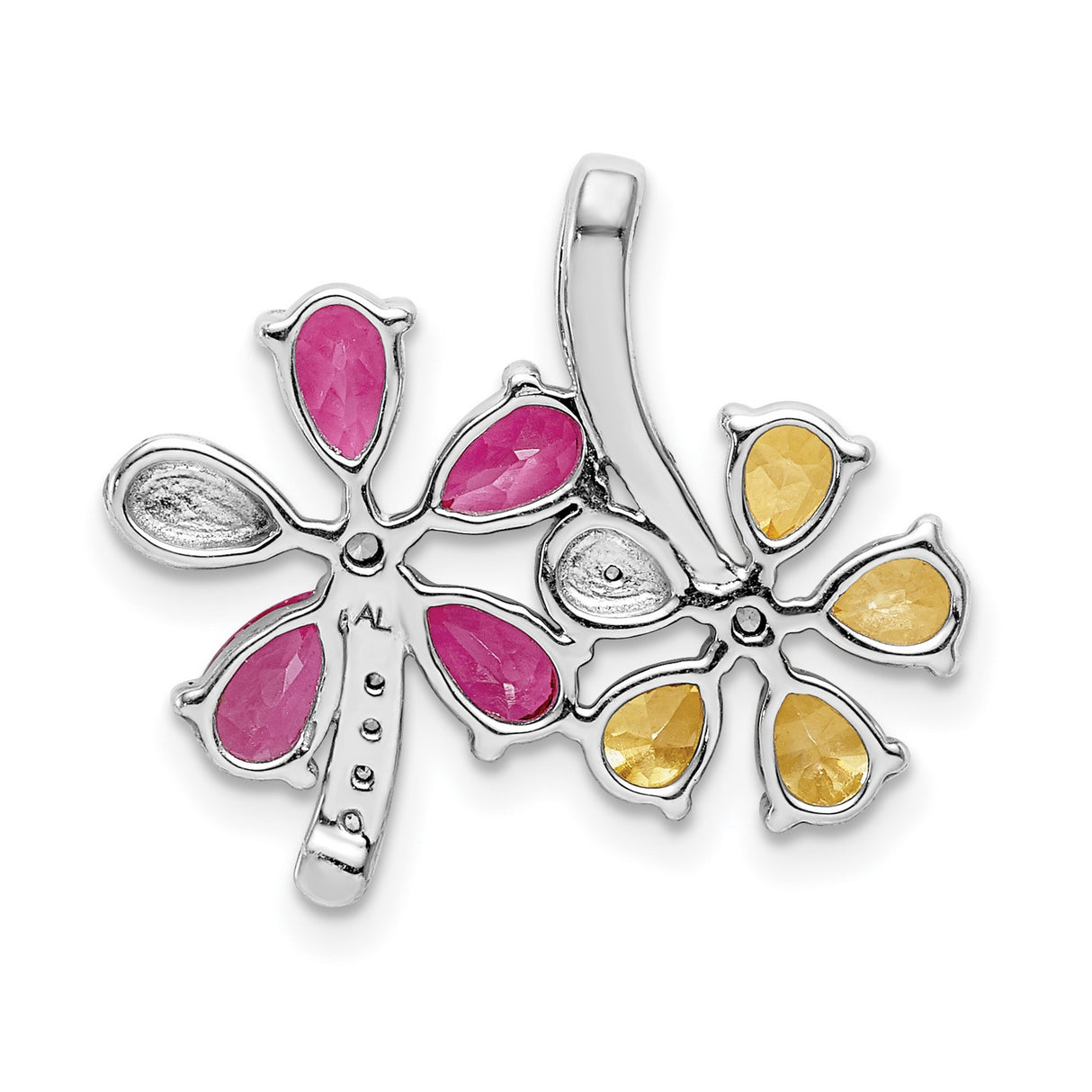 14k White Gold Floral Pendant with Pink Tourmaline, Citrine and Diamond Accents