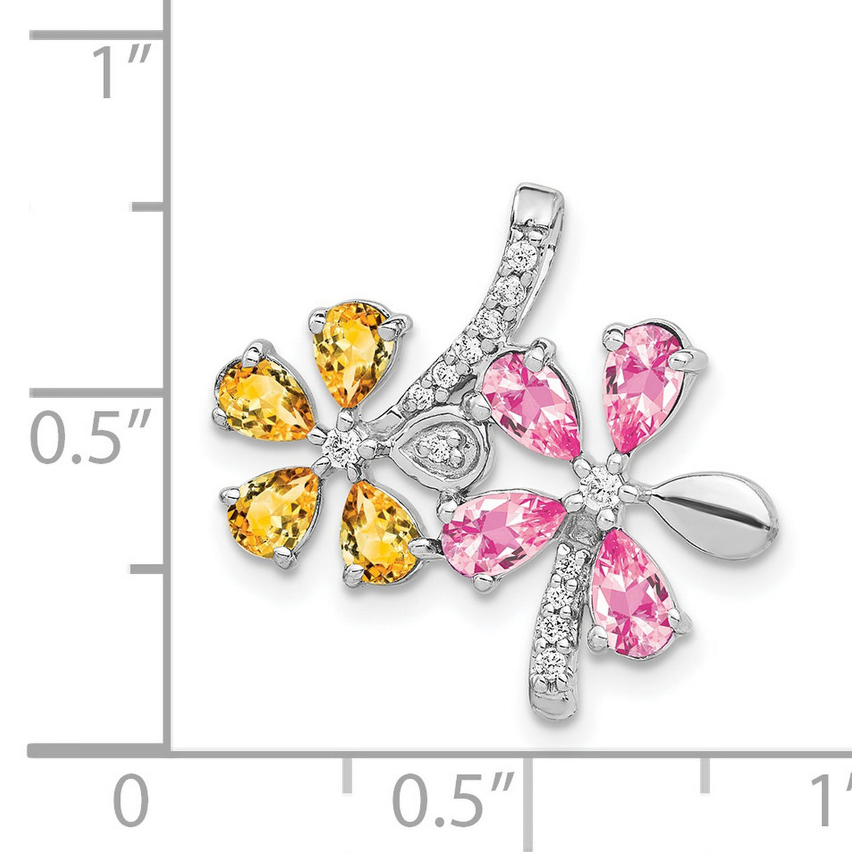 14k White Gold Floral Pendant with Pink Tourmaline, Citrine and Diamond Accents