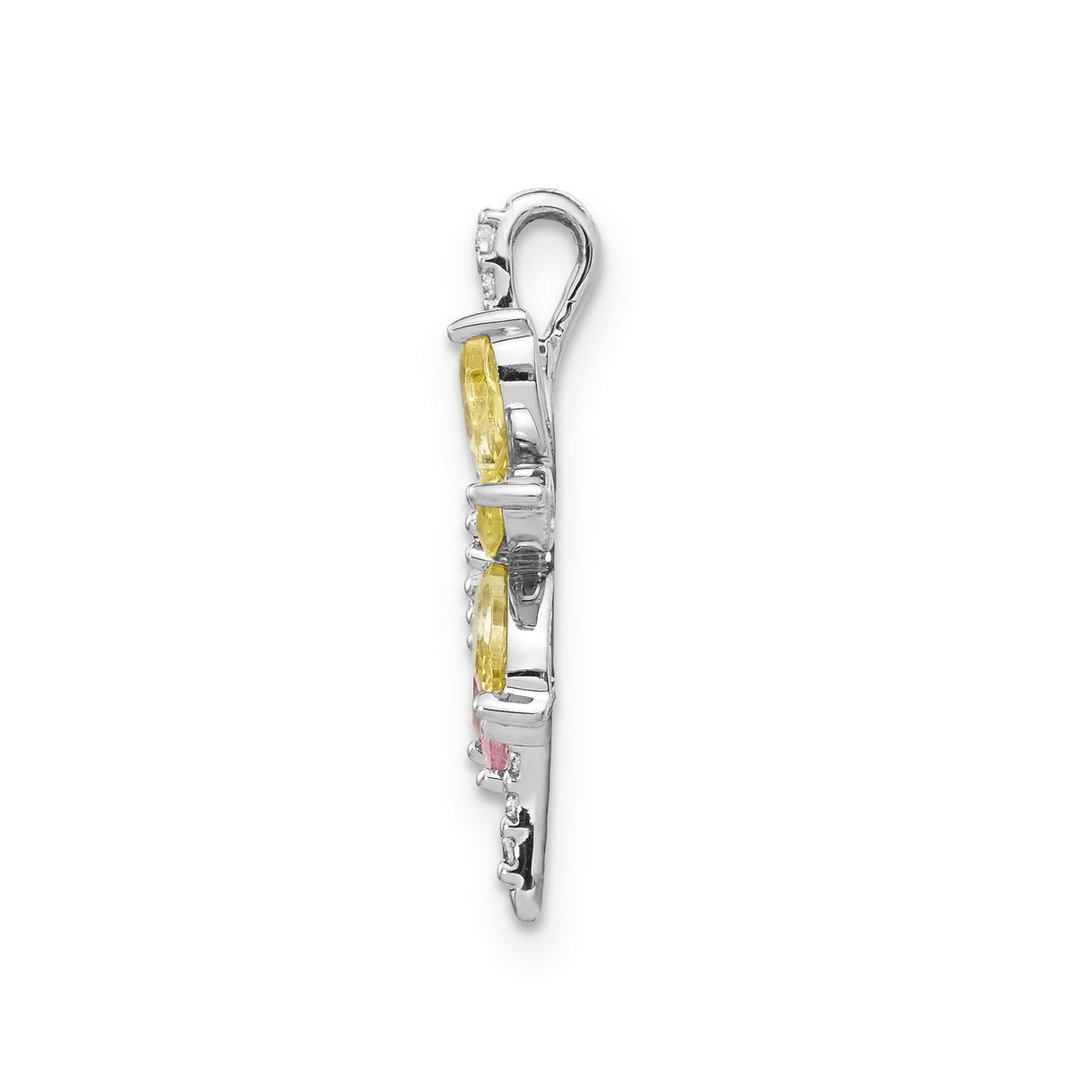 14k White Gold Floral Pendant with Citrine, Pink Tourmaline, and Diamond Accents