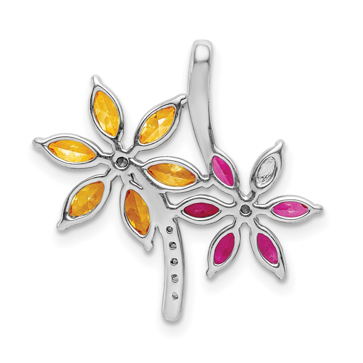 14k White Gold Floral Pendant with Citrine, Pink Tourmaline, and Diamond Accents
