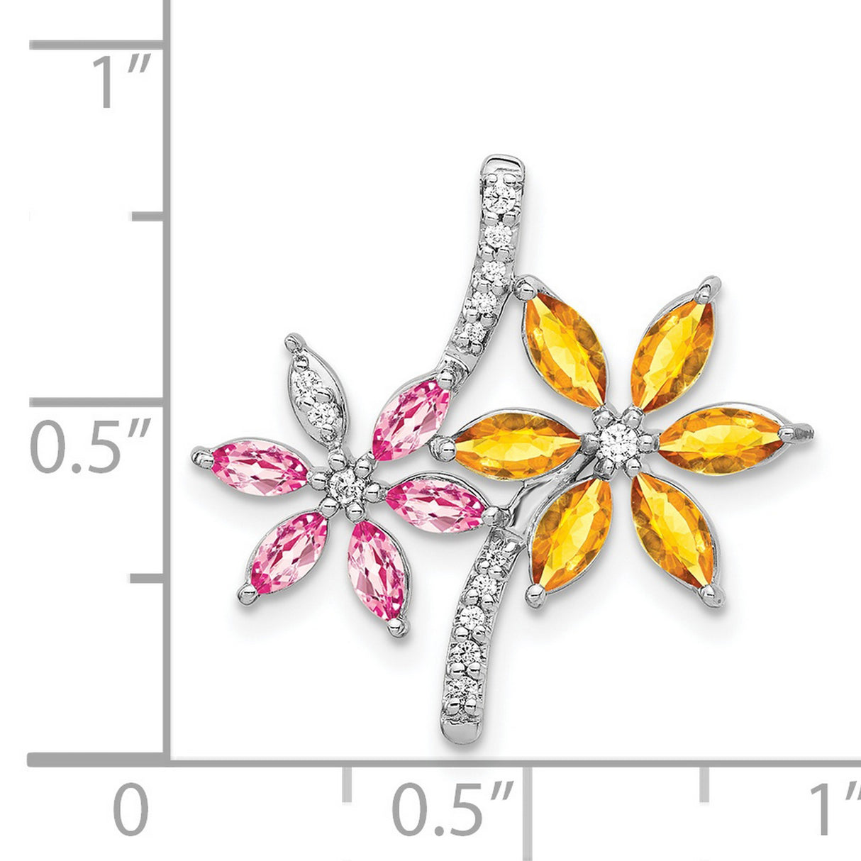 14k White Gold Floral Pendant with Citrine, Pink Tourmaline, and Diamond Accents