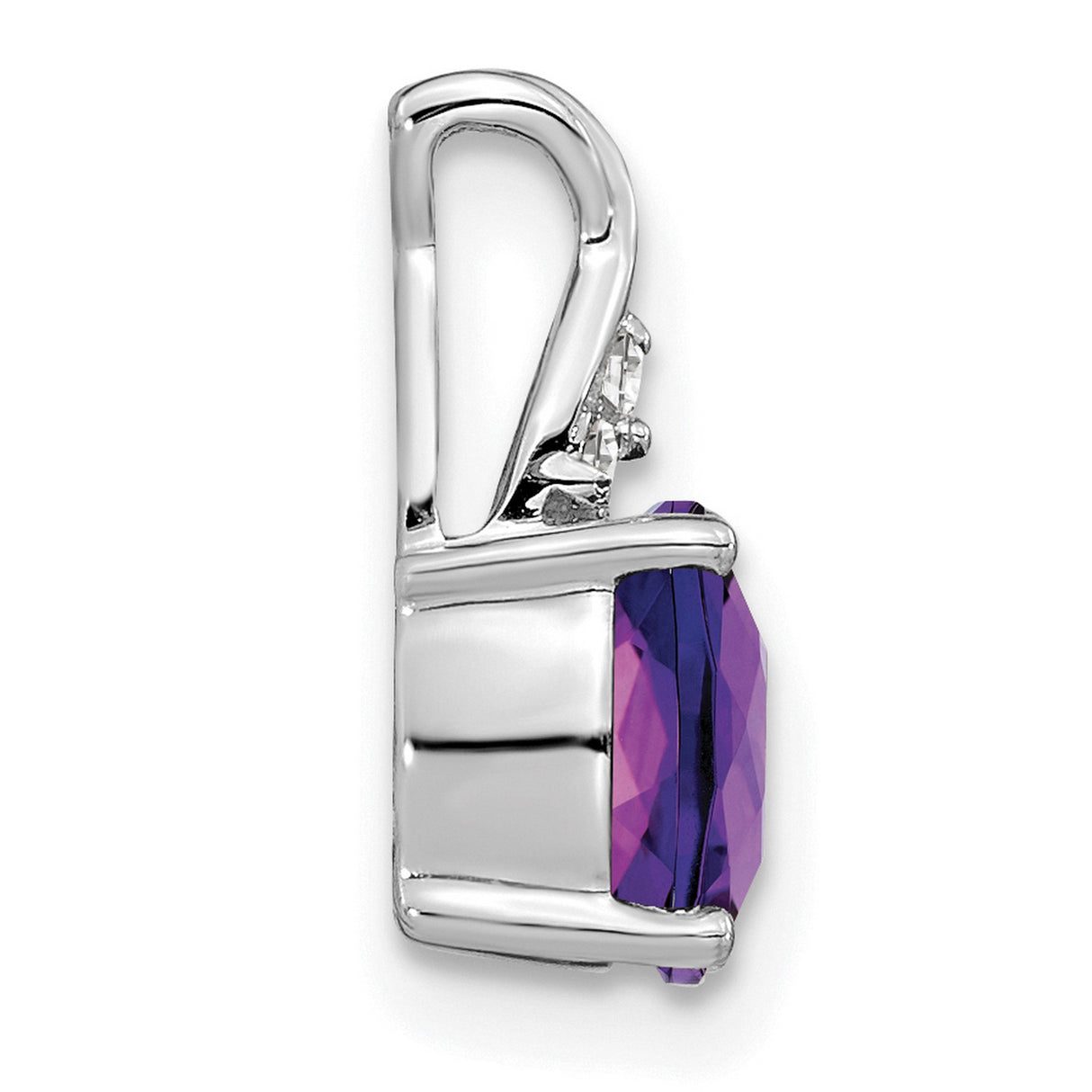 14k White Gold Pendant with Cushion Cut Amethyst and Diamond Accents, Infinity Style
