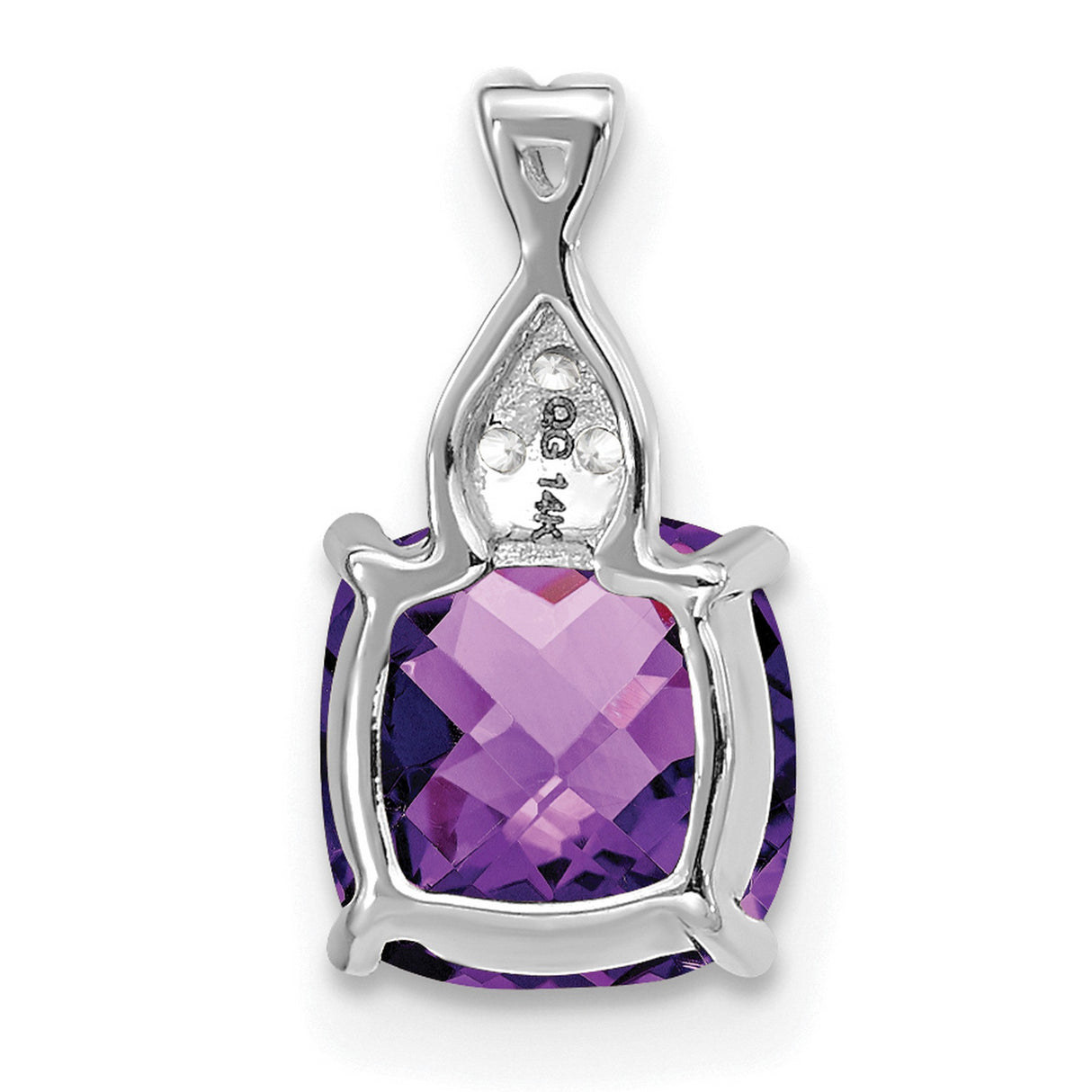 14k White Gold Pendant with Cushion Cut Amethyst and Diamond Accents, Infinity Style