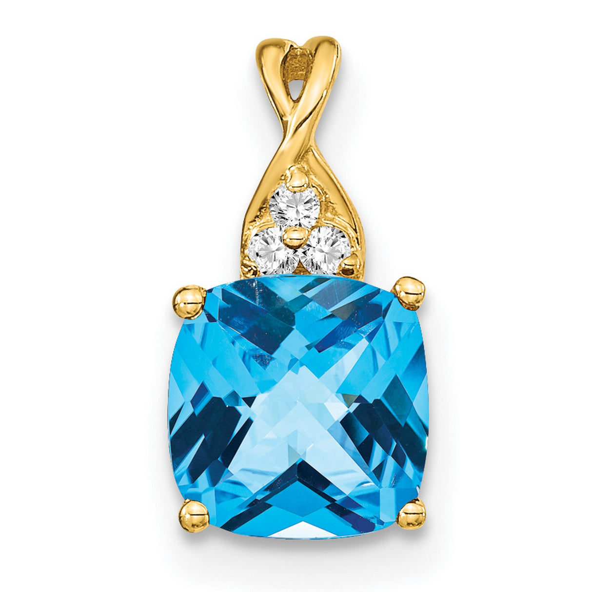 14k Yellow Gold Pendant with Swiss Blue Topaz and Diamond Accents, Floral Cluster Design