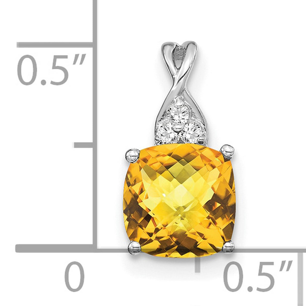 14k White Gold Cushion Cut Citrine Pendant with Twisted Bail and Diamond Accents