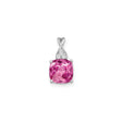 14k White Gold Pendant with Cushion Cut Pink Lab Created Sapphire and Diamond Accents, Twisted Bail Design
