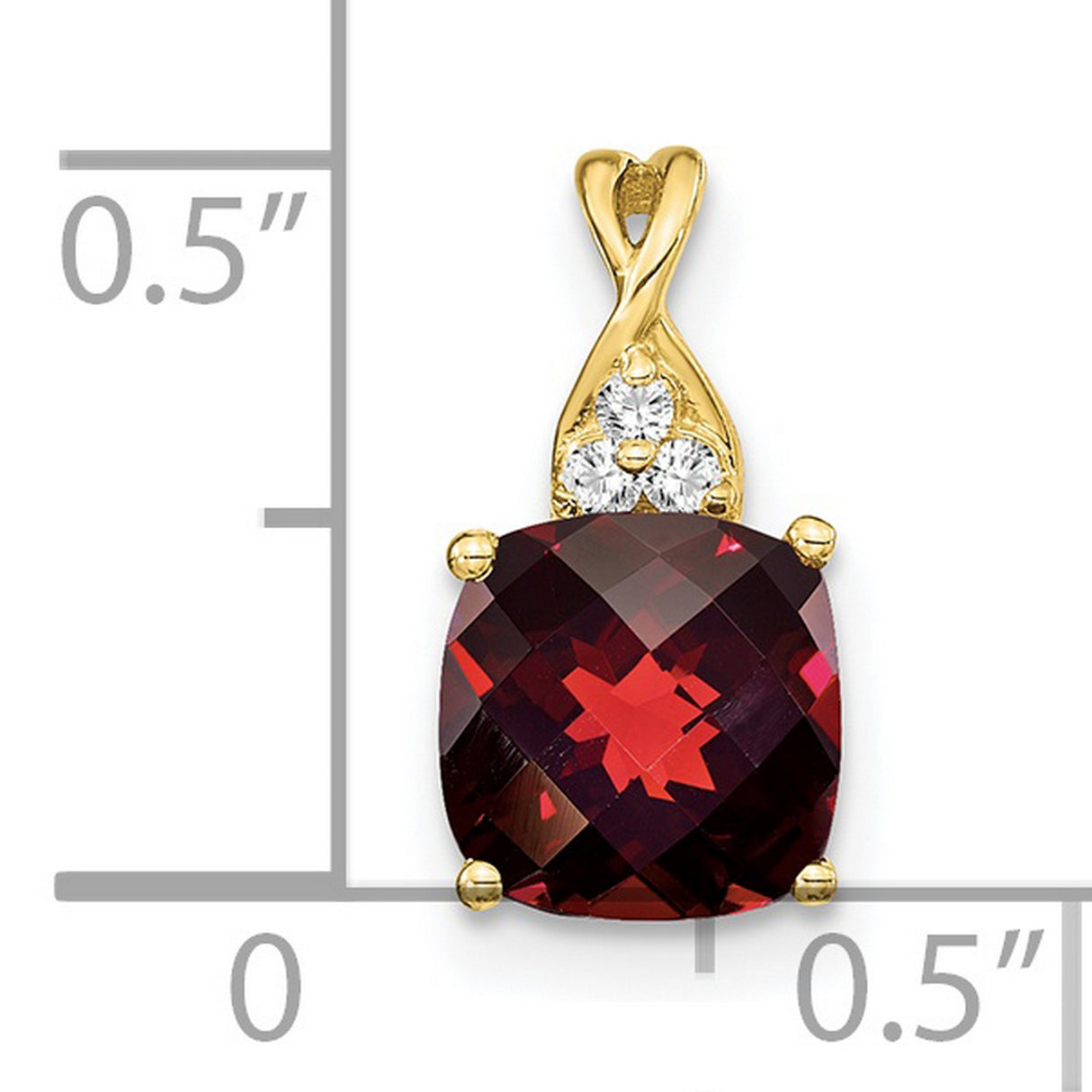 10k Yellow Gold Pendant with Cushion Cut Garnet and Diamond Accents, Floral Inspired Design