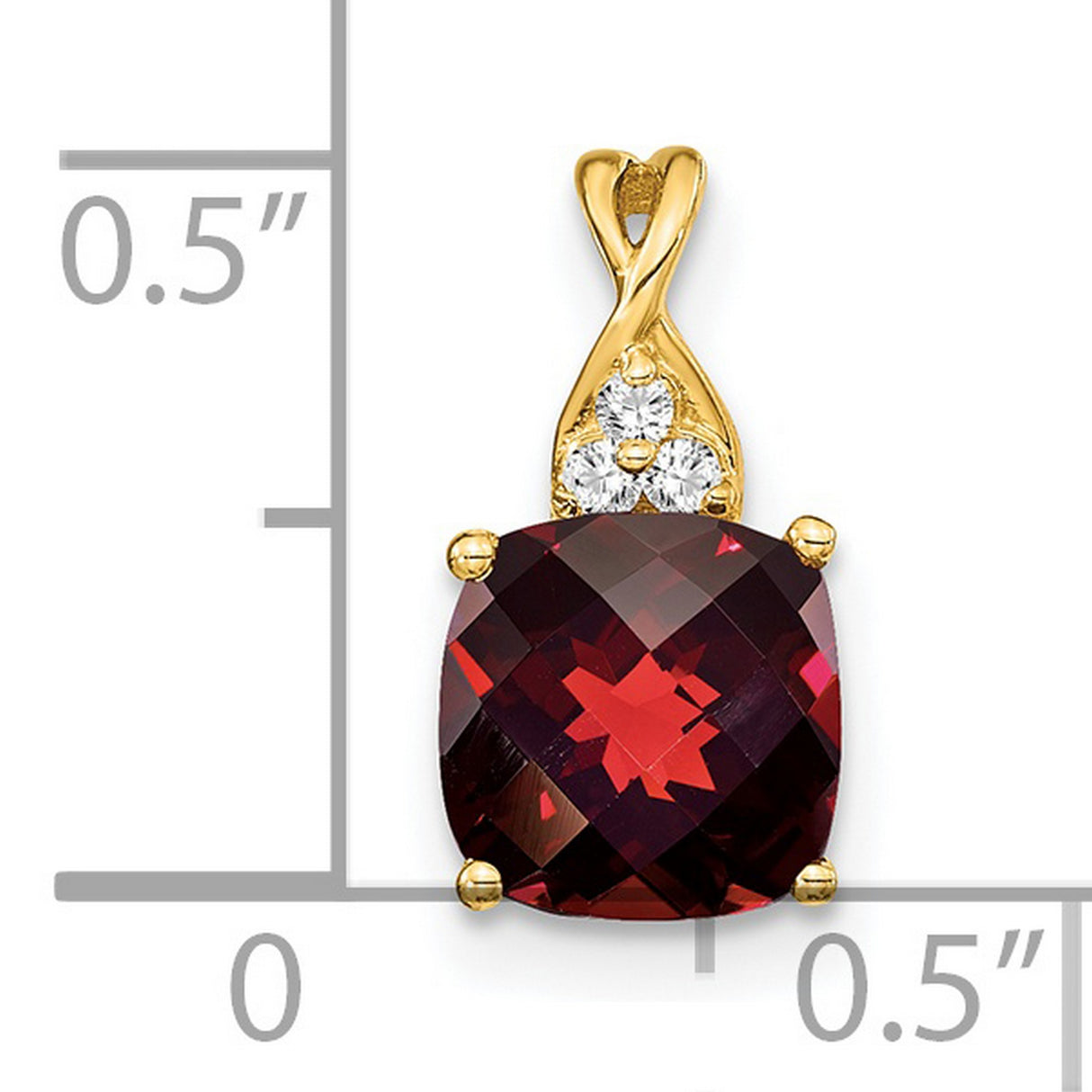 14k Yellow Gold Garnet Pendant with Diamond Accents, Cushion Cut Floral Design
