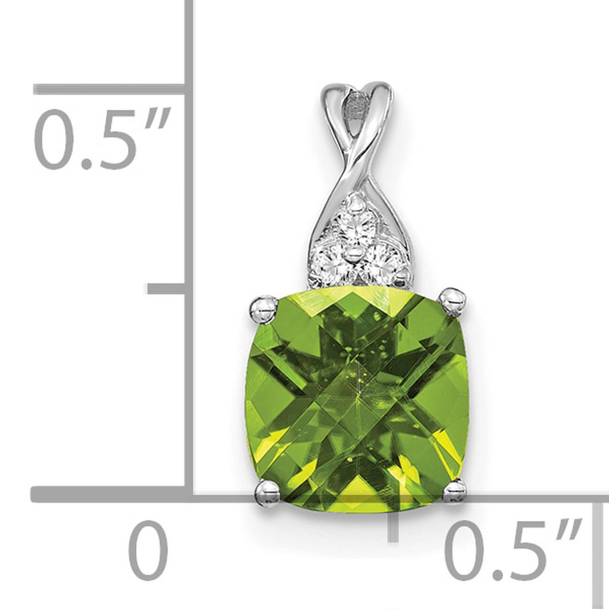 14k White Gold Pendant with Cushion Cut Peridot and Diamond Accents, Classic Fine Jewelry for Women