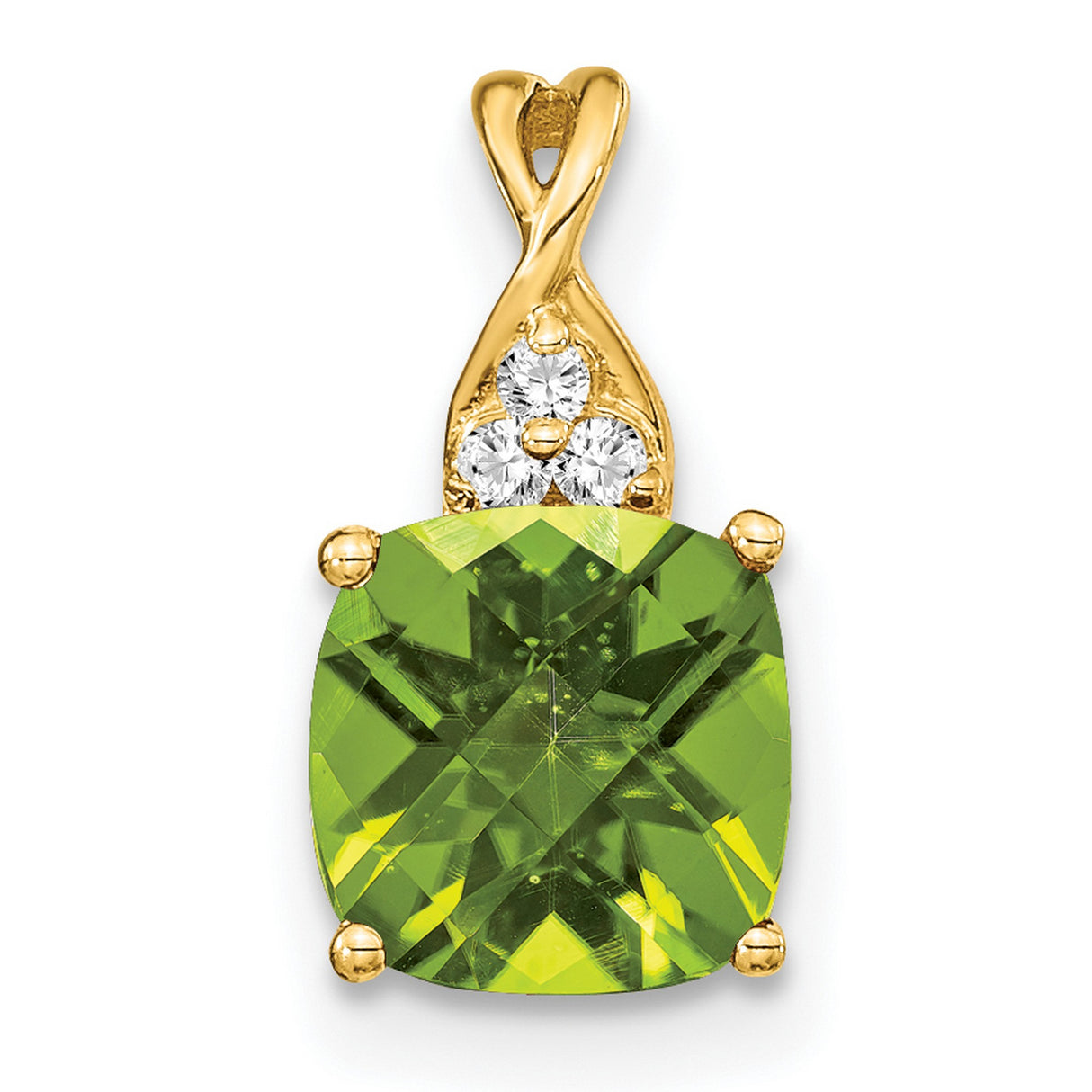 14k Yellow Gold Peridot Pendant with Diamond Accents, Floral Cluster Design, August Birthstone