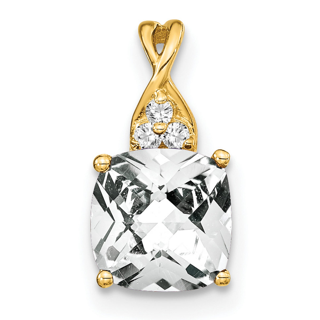 Checkerboard White Topaz and Diamond Charm Pendant in Real 10k Yellow Gold