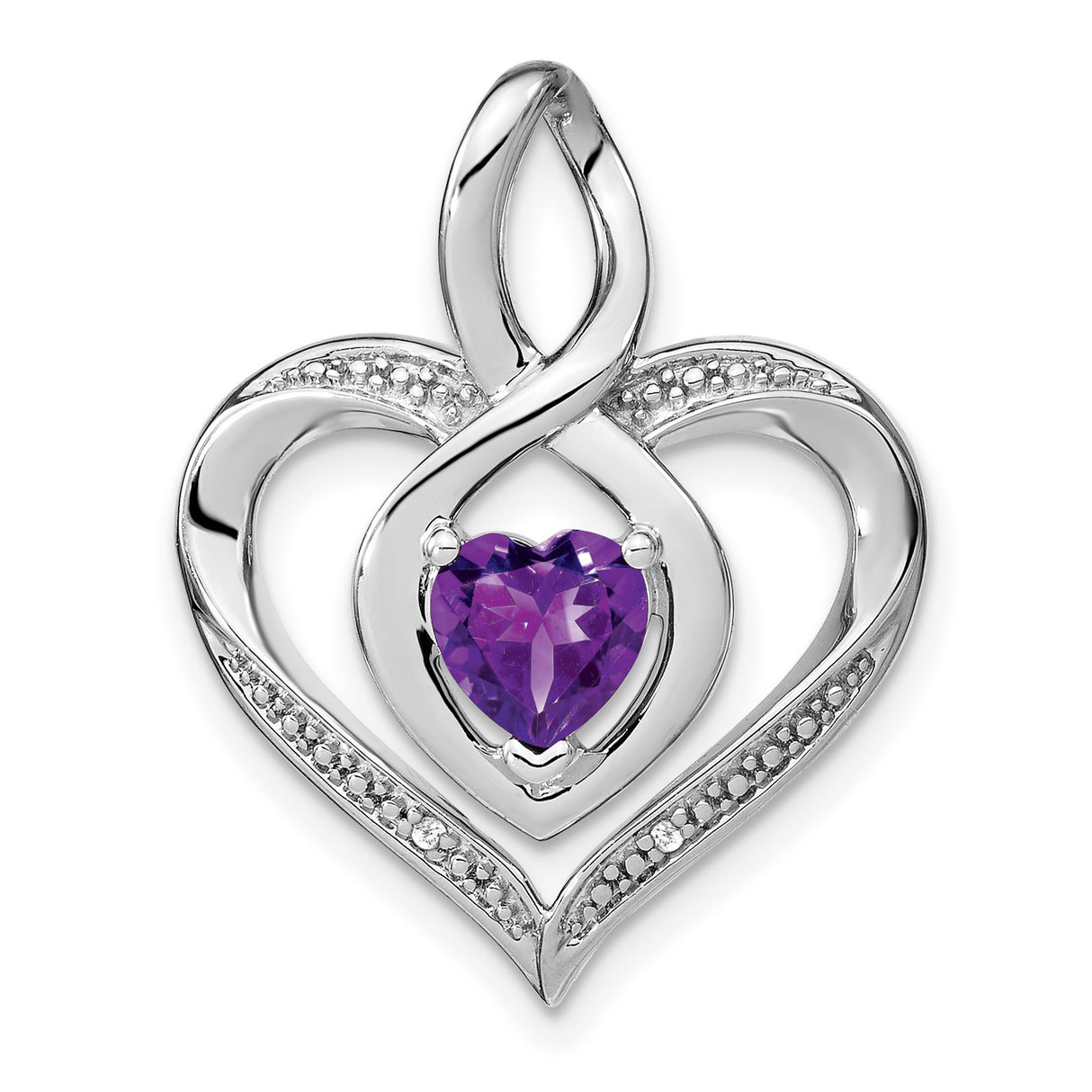 Sterling Silver Heart Pendant with Amethyst and Diamond Accents, Infinity Love Design for Women