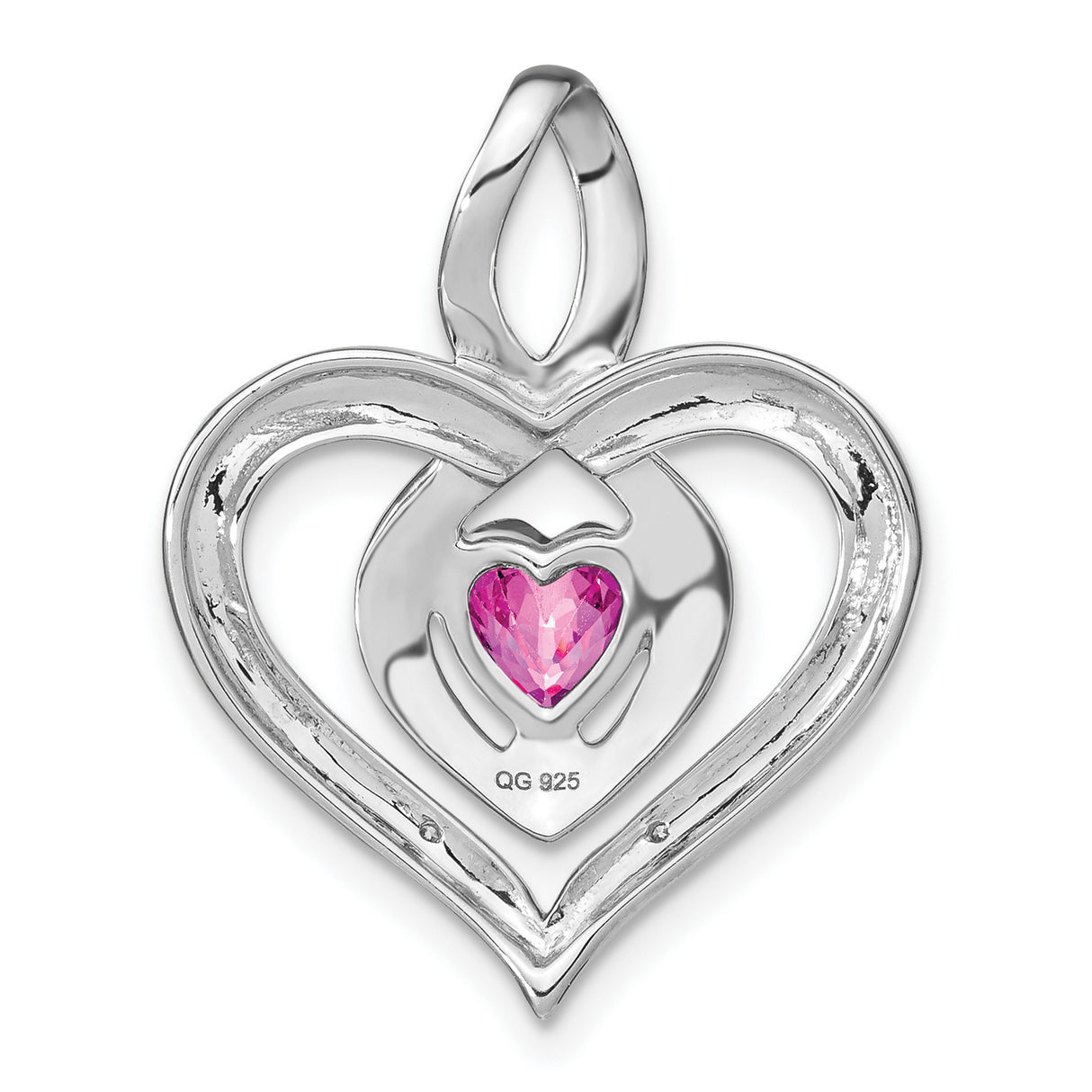 Sterling Silver Pendant with Pink Lab Created Sapphire, Diamond Accents, Infinity Heart Design
