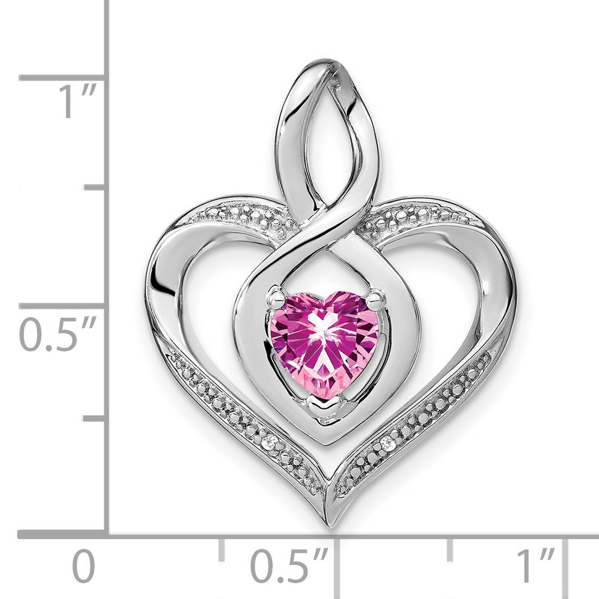 Sterling Silver Pendant with Pink Lab Created Sapphire, Diamond Accents, Infinity Heart Design