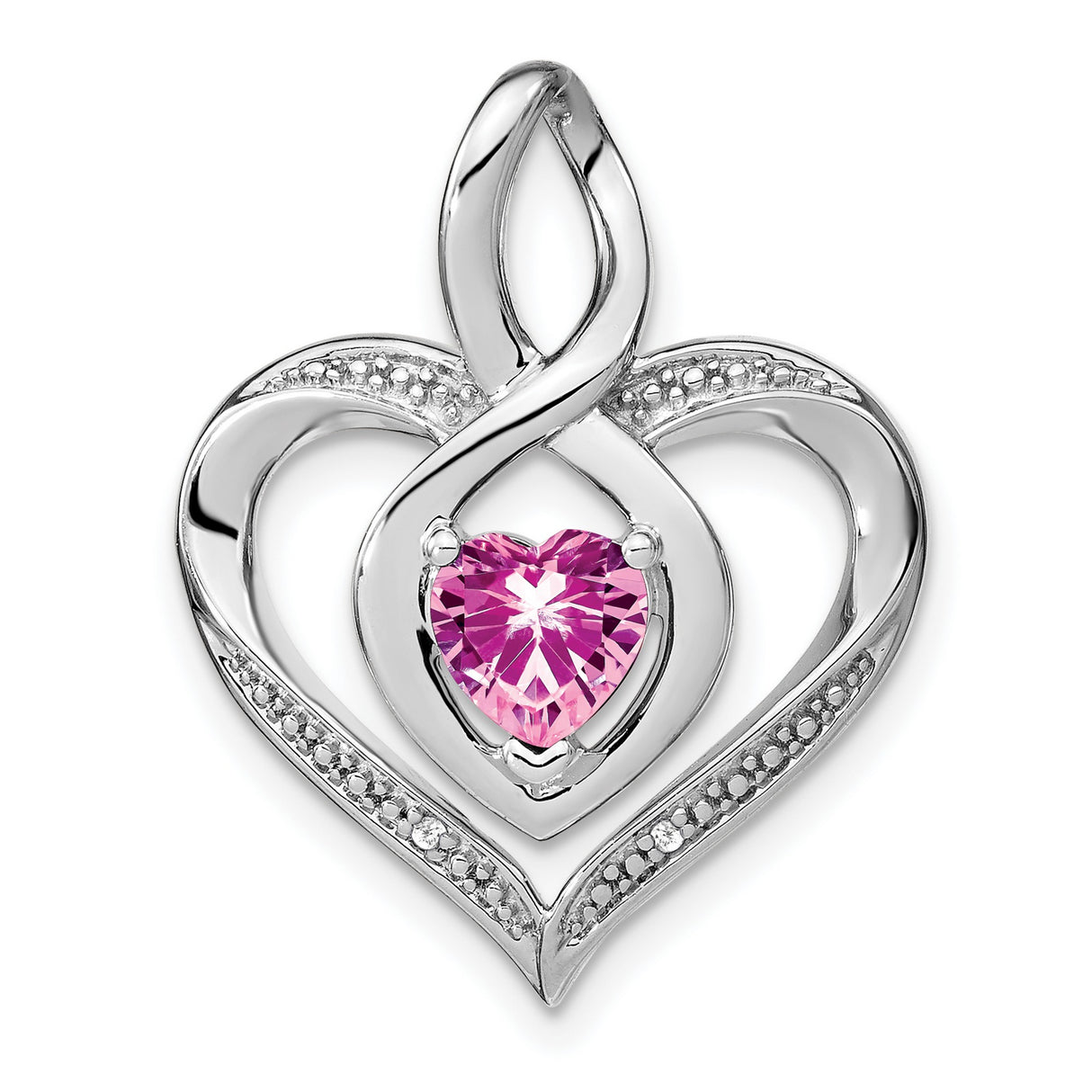 Sterling Silver Pendant with Pink Lab Created Sapphire, Diamond Accents, Infinity Heart Design