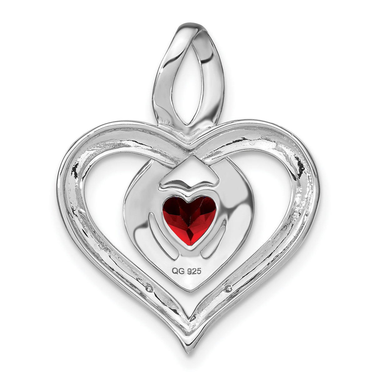 Sterling Silver Heart Pendant with Garnet and Diamond, Infinity Design for Women