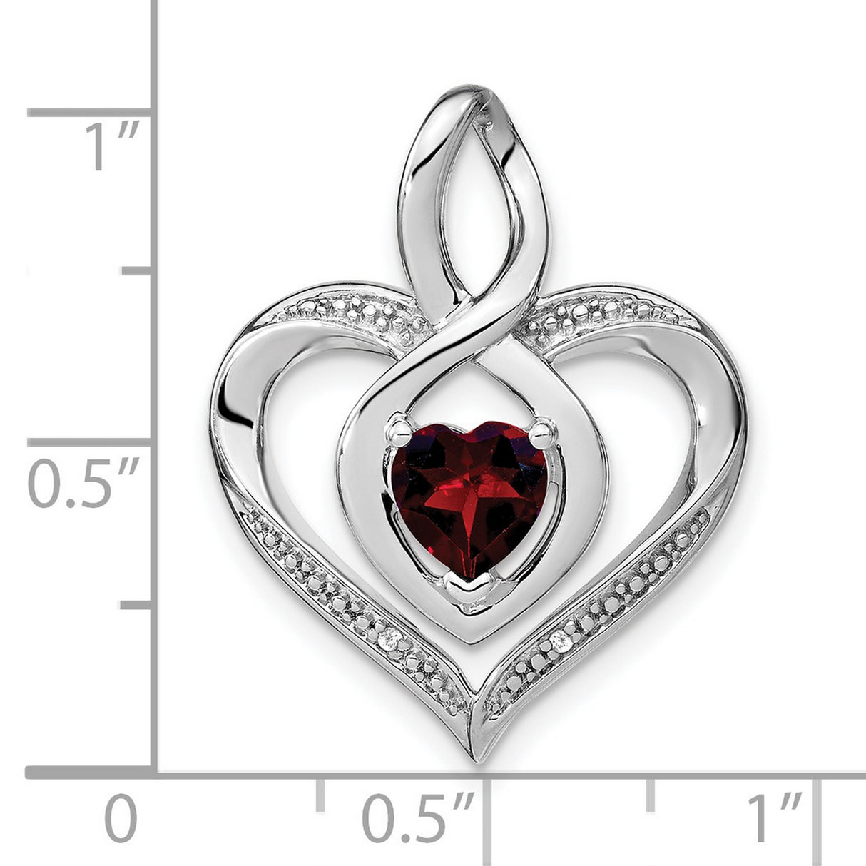 Sterling Silver Heart Pendant with Garnet and Diamond, Infinity Design for Women