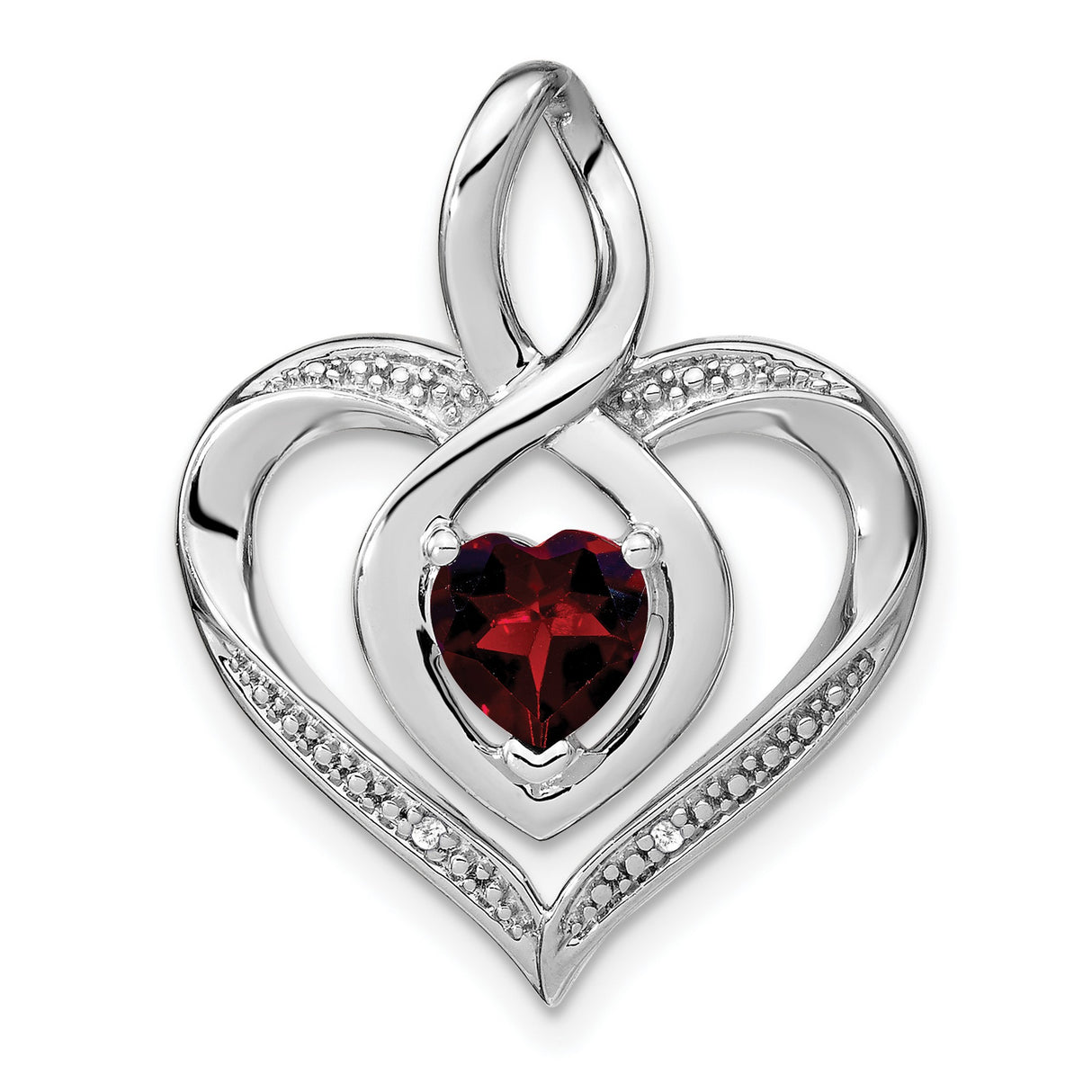 Sterling Silver Heart Pendant with Garnet and Diamond, Infinity Design for Women