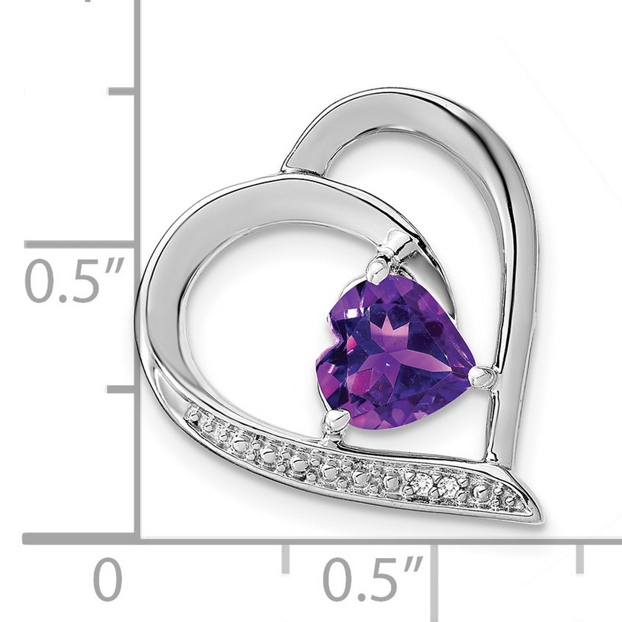 Sterling Silver Heart Pendant with Amethyst and Diamond Accents, Romantic Open Heart Design
