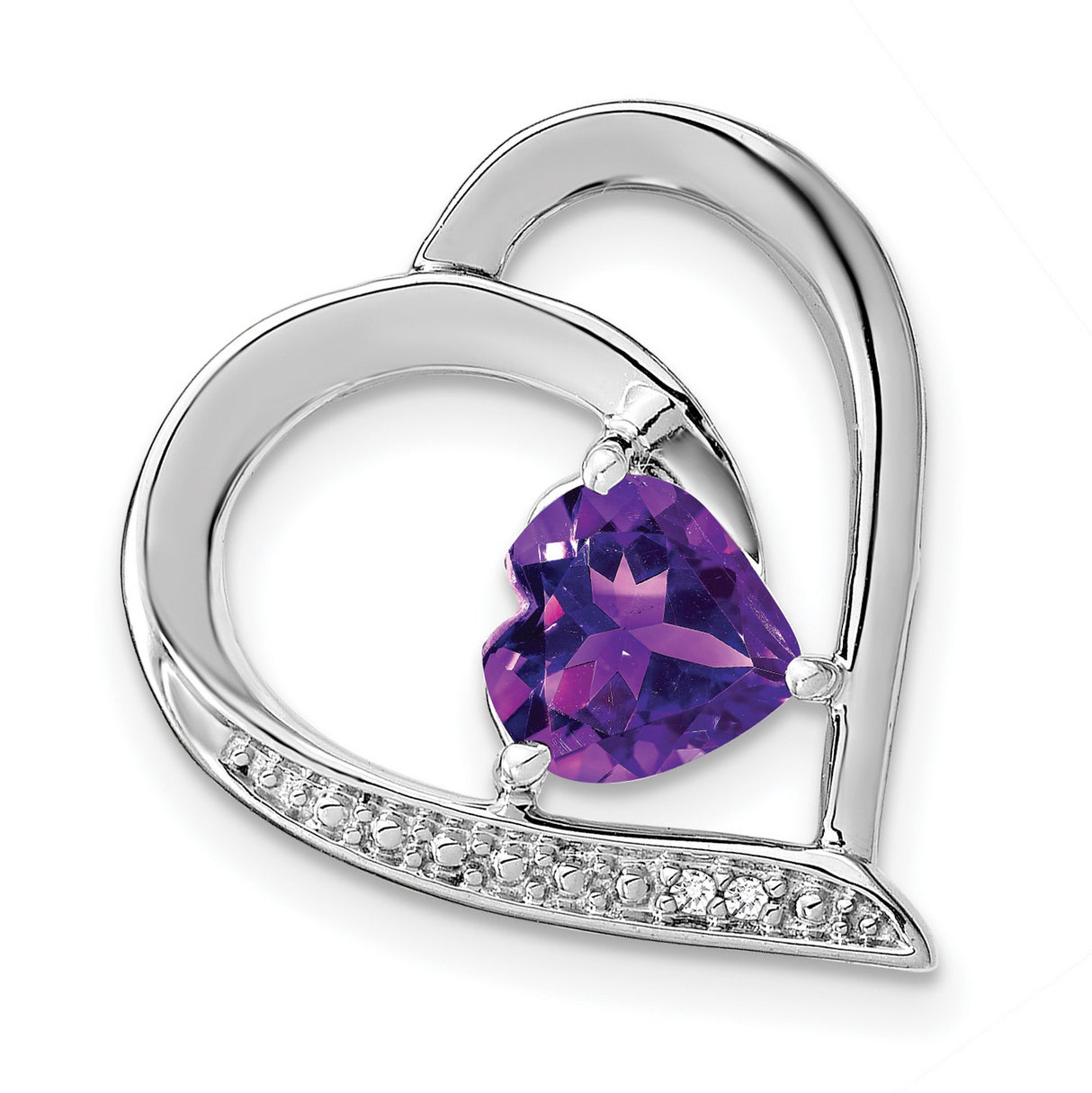 Sterling Silver Heart Pendant with Amethyst and Diamond Accents, Romantic Open Heart Design