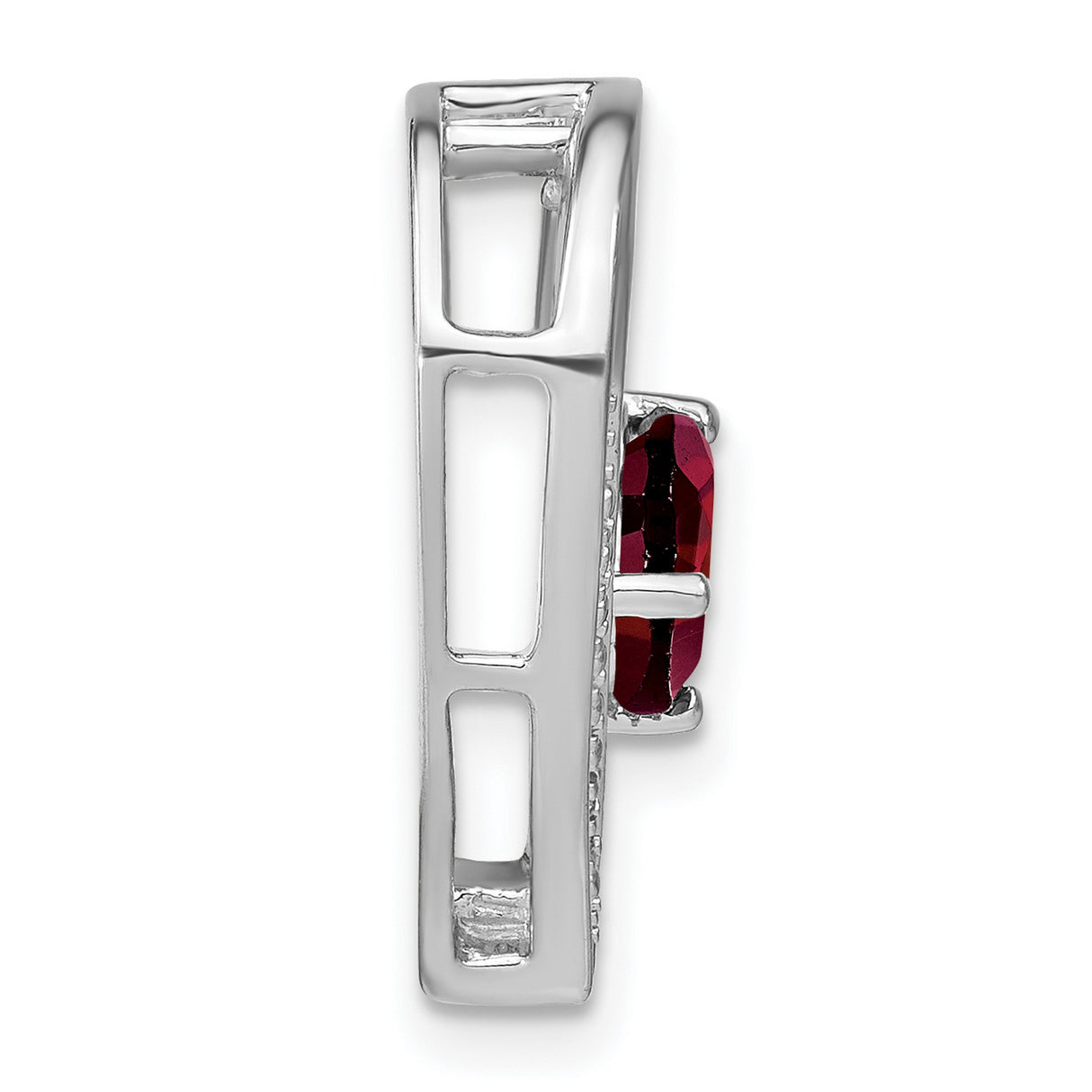 Sterling Silver Heart Pendant with Garnet and Diamond Accents, Intertwined Hearts Design