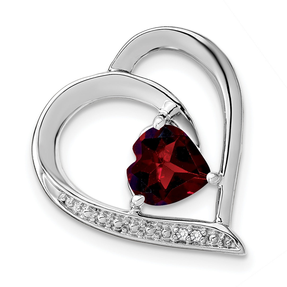 Sterling Silver Heart Pendant with Garnet and Diamond Accents, Intertwined Hearts Design