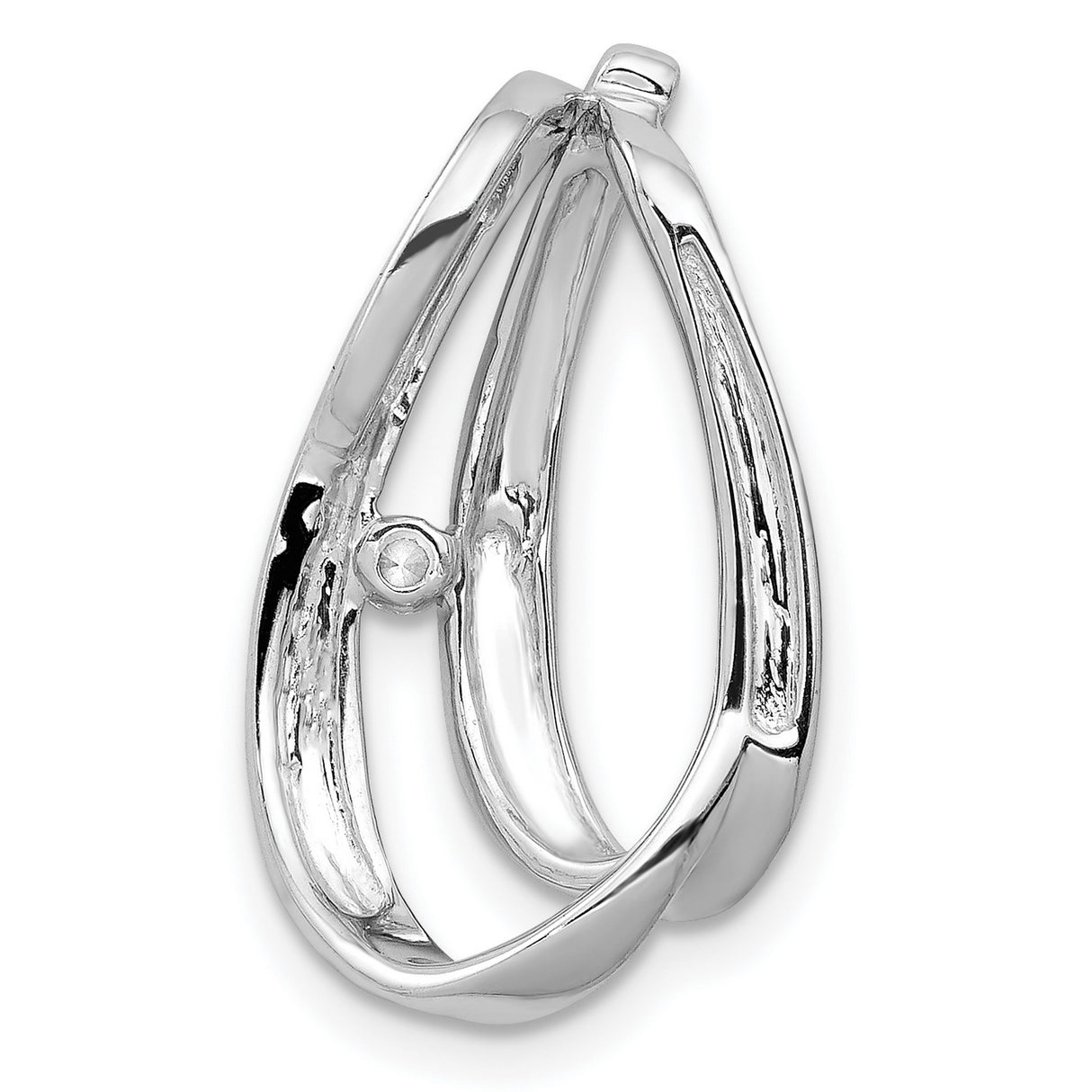 14k White Gold Teardrop Pendant with Diamond Accent, Brushed and Polished, Modern Minimalist Design