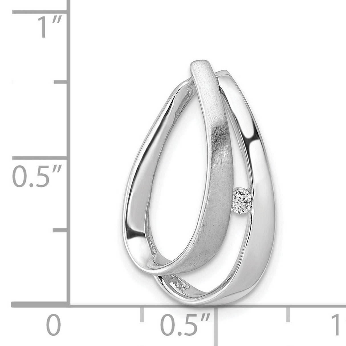 14k White Gold Teardrop Pendant with Diamond Accent, Brushed and Polished, Modern Minimalist Design