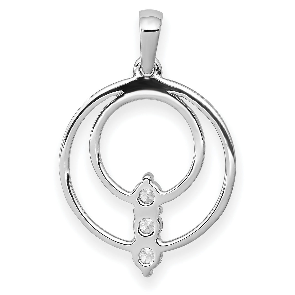 2.7mm Diamond Three Stone Circle Charm Pendant in Real 14k White Gold