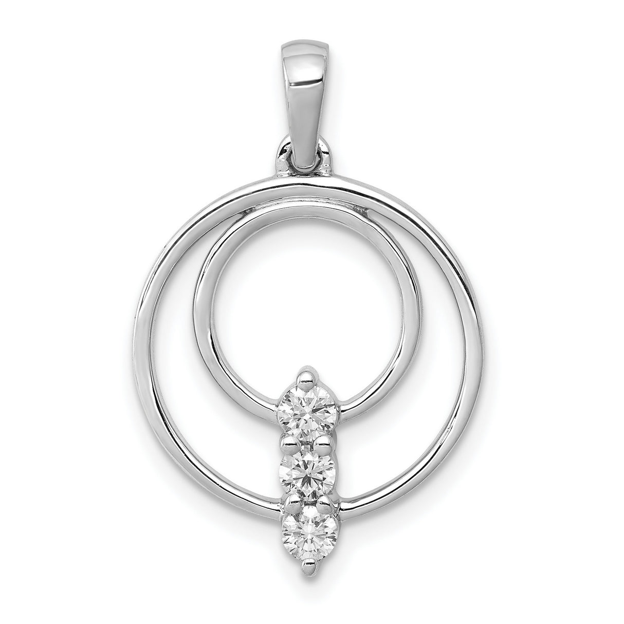 2.7mm Diamond Three Stone Circle Charm Pendant in Real 14k White Gold