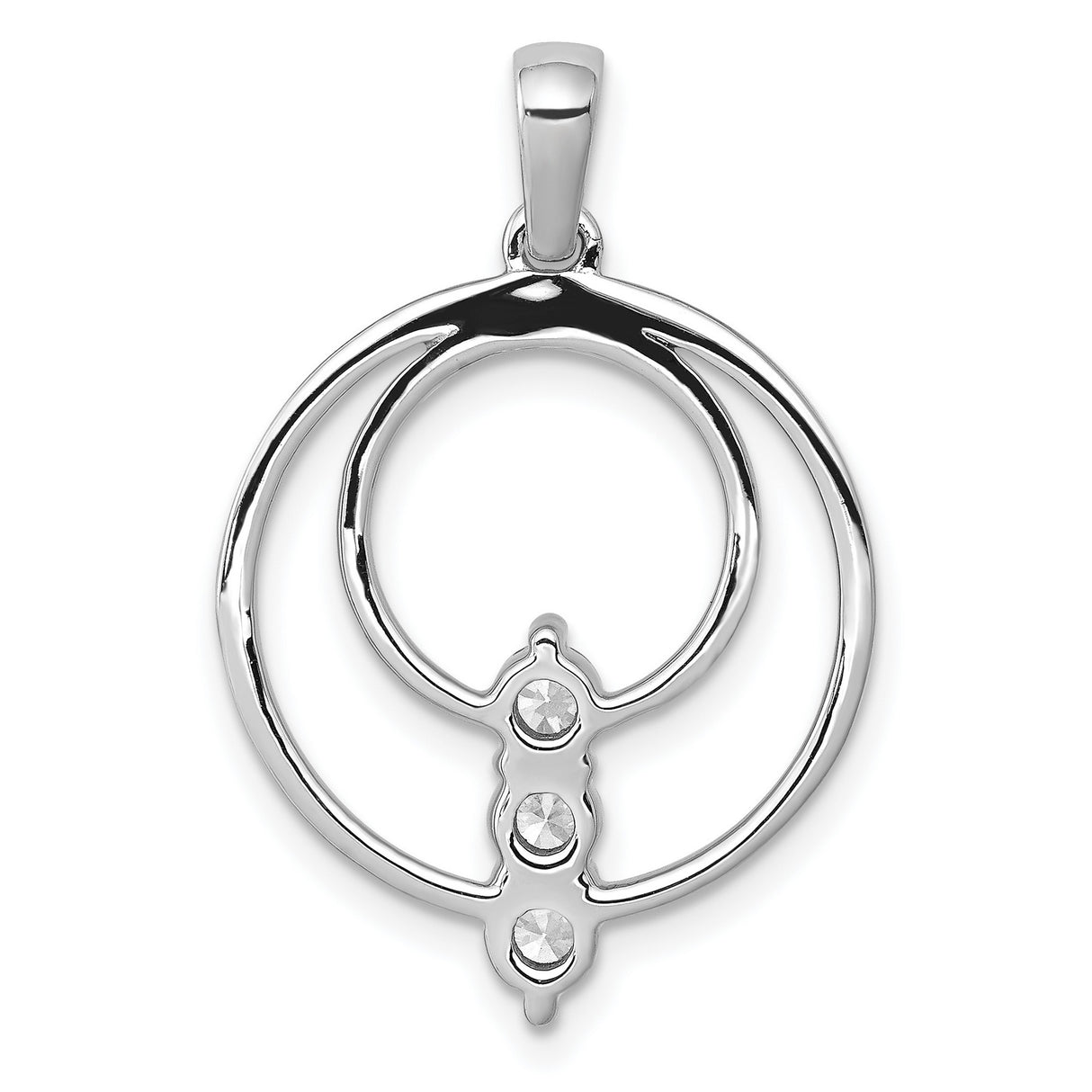 3.2mm Diamond Three Stone Circle Charm Pendant in Real 14k White Gold