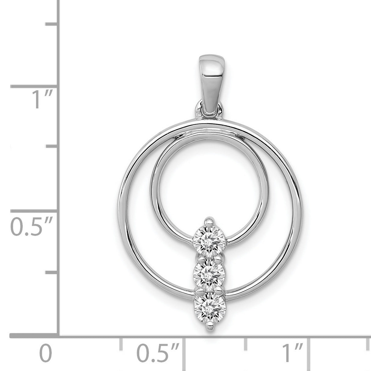 3.2mm Diamond Three Stone Circle Charm Pendant in Real 14k White Gold