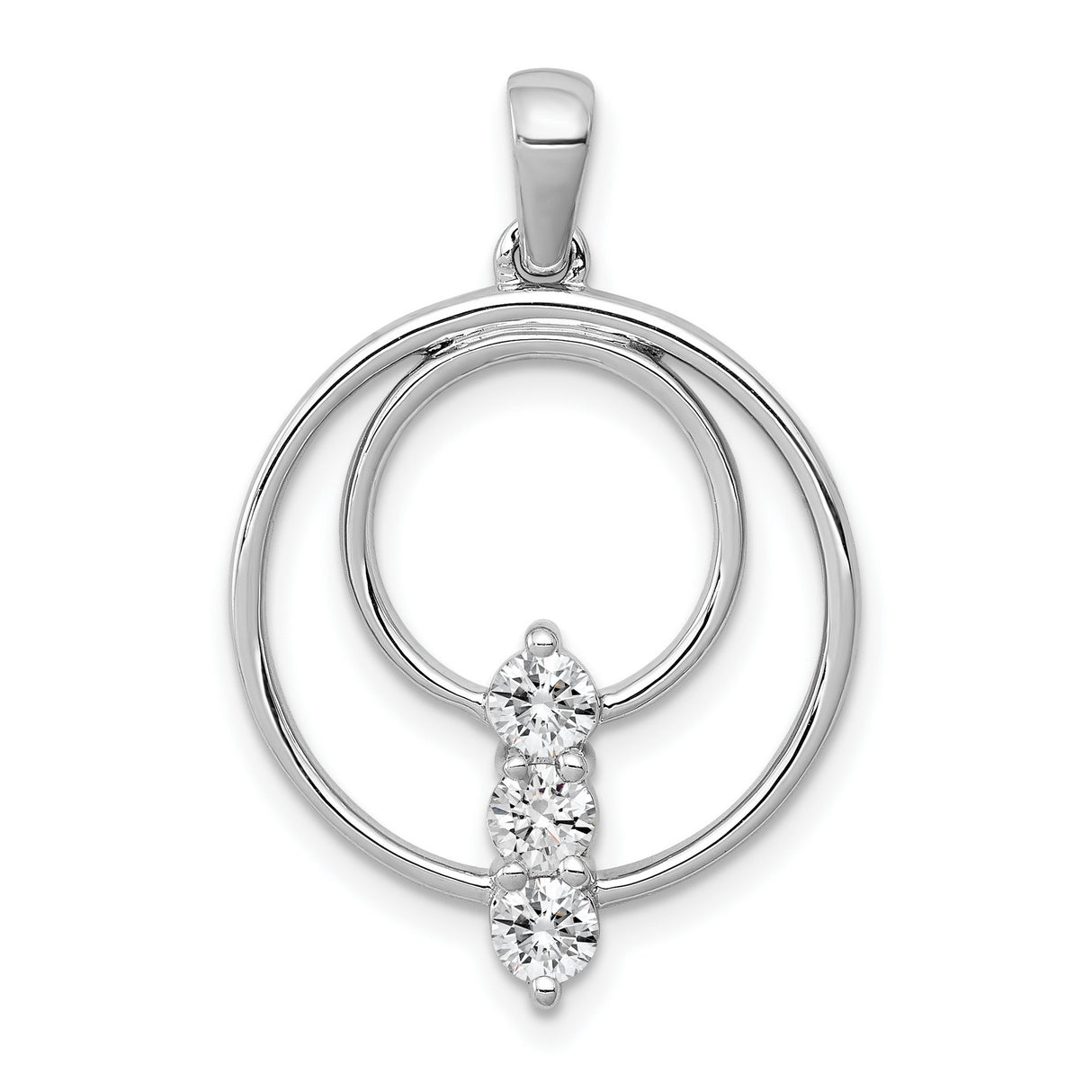 3.2mm Diamond Three Stone Circle Charm Pendant in Real 14k White Gold