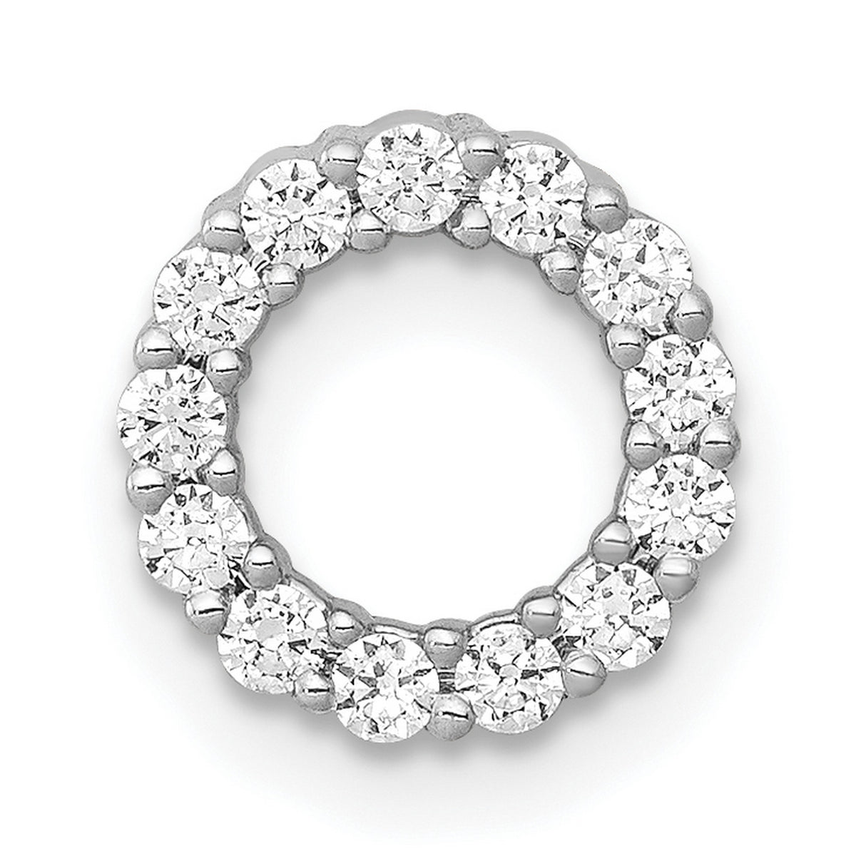 10k White Gold Circle Pendant with Round Cut Diamonds, Open Eternity Symbol