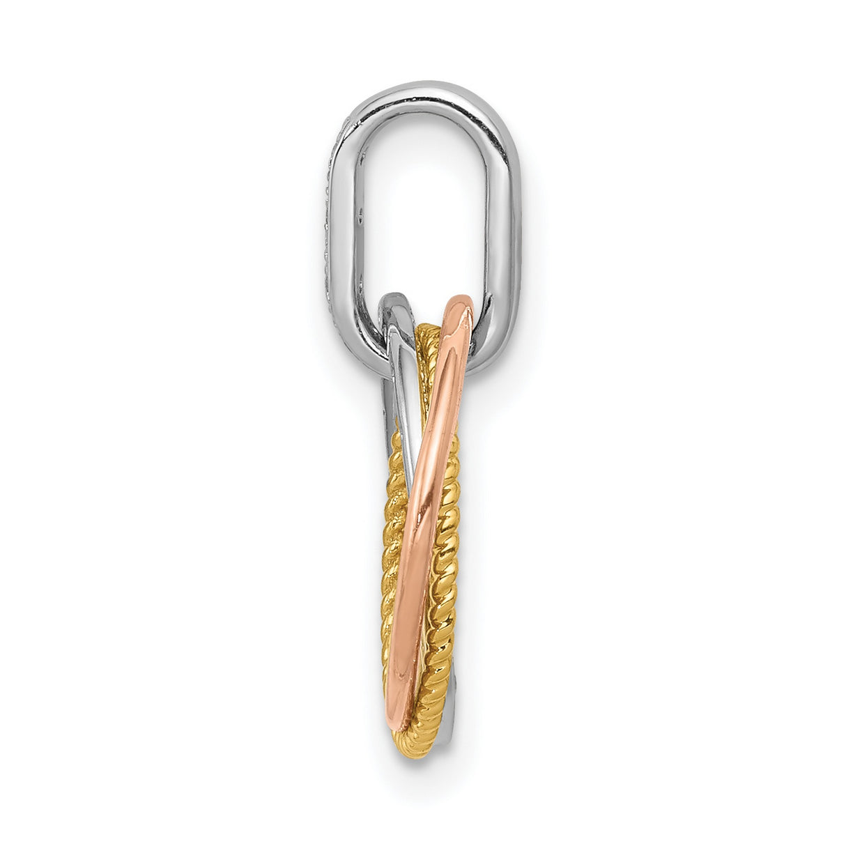 14k Tri-Color Gold Circle Pendant with Intertwined Hoops and Diamond-Cut Detail