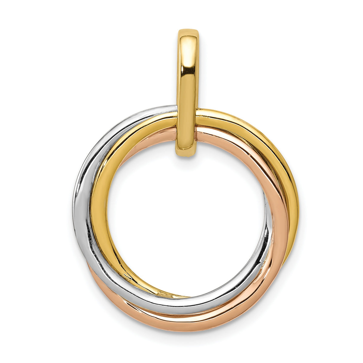 14k Tri-Color Gold Interlocking Circle Pendant with Diamond, Symbol of Unity and Eternity