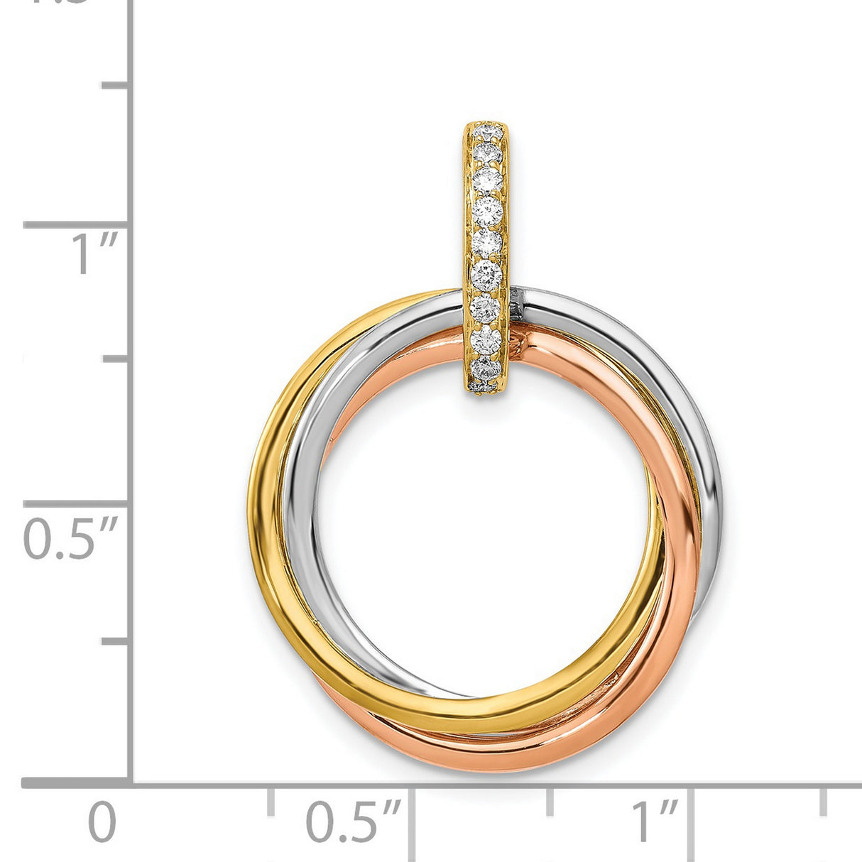 14k Tri-Color Gold Interlocking Circle Pendant with Diamond, Symbol of Unity and Eternity