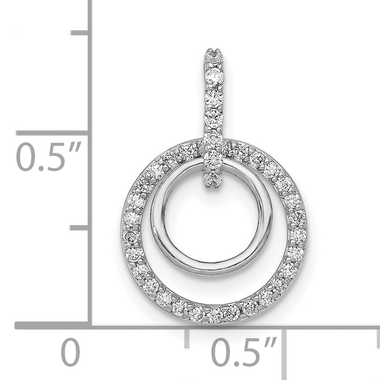 10k White Gold Double Circle Pendant with Pavé Diamond Outer Ring and Smooth Inner Loop