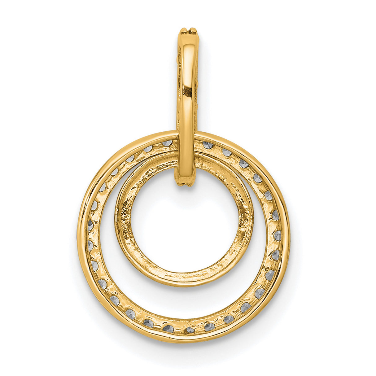 14k Yellow Gold Double Circle Pendant with Diamond Accents, Symbol of Eternal Love and Unity
