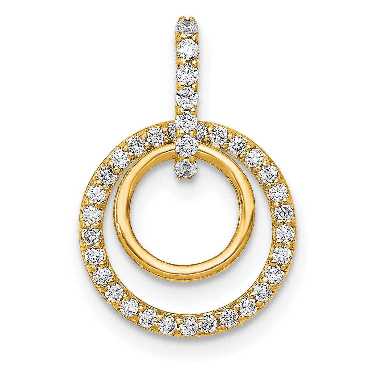 14k Yellow Gold Double Circle Pendant with Diamond Accents, Symbol of Eternal Love and Unity