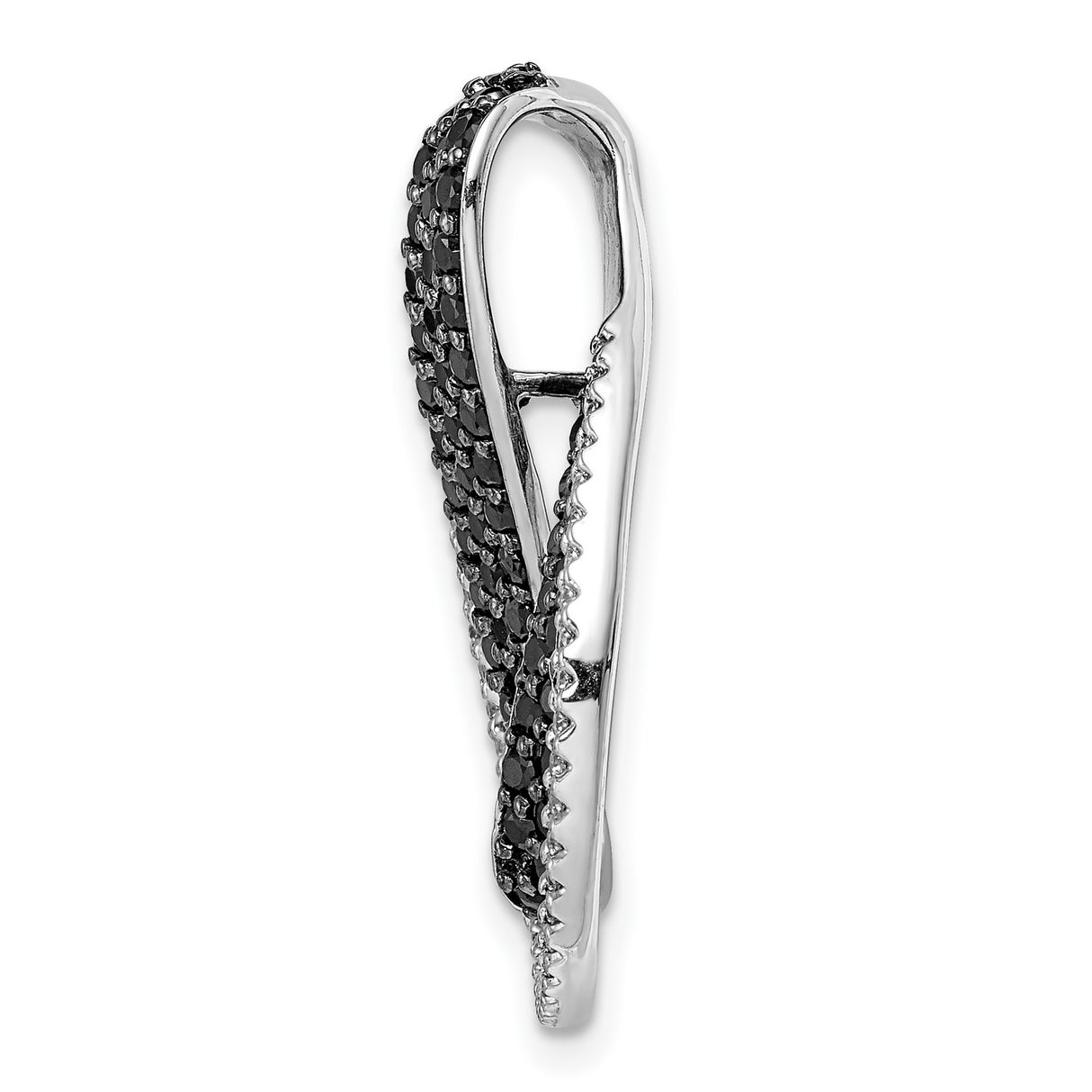 14k White Gold Teardrop Infinity Pendant with Black and White Diamonds, Twist Loop Design