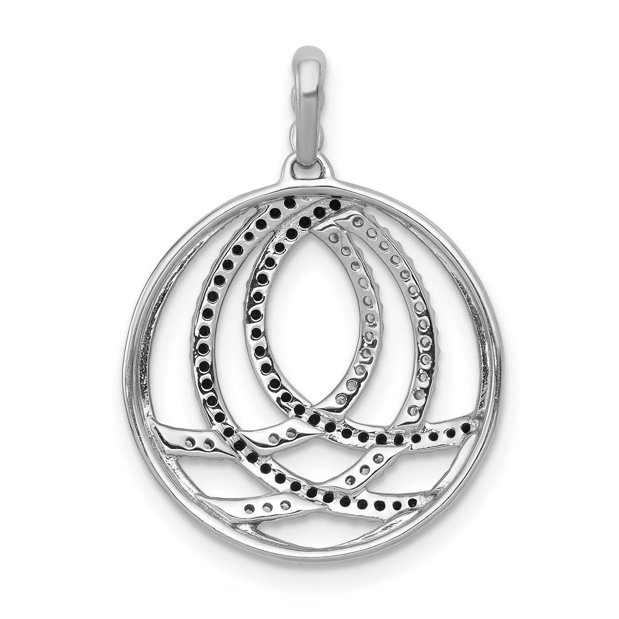 3/8ct White and Black Diamond Fancy Circle Charm Pendant in Real 14k White Gold