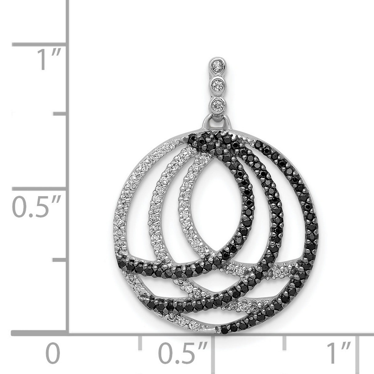 3/8ct White and Black Diamond Fancy Circle Charm Pendant in Real 14k White Gold